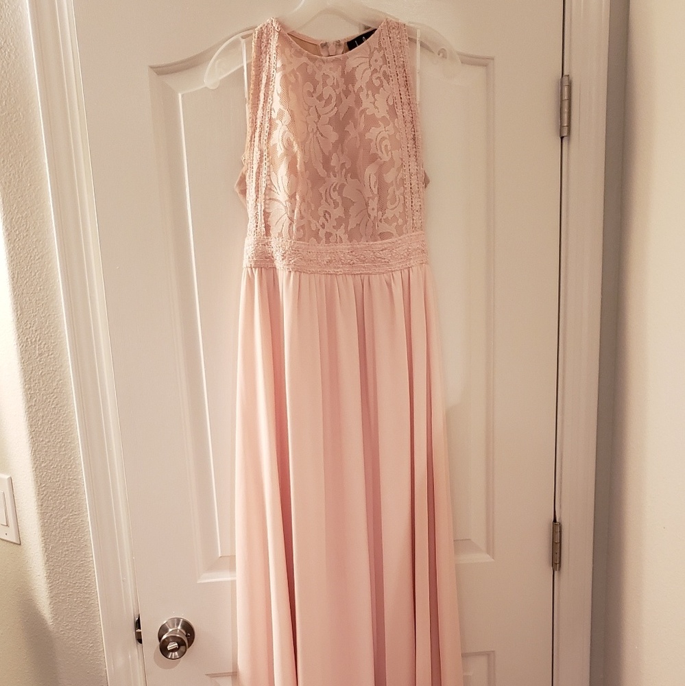 Floor Length Lace & Chiffon Blush Dress (Size S)